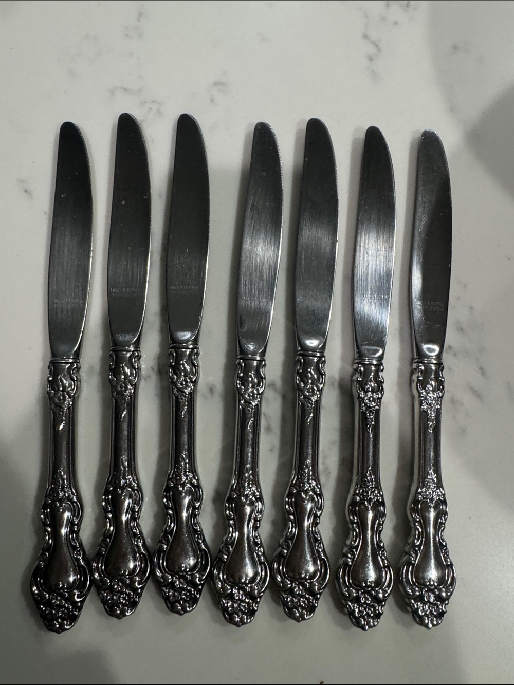 Reed & Barton mirrorstele vintage Ornate steel Knife Set 7 Pieces